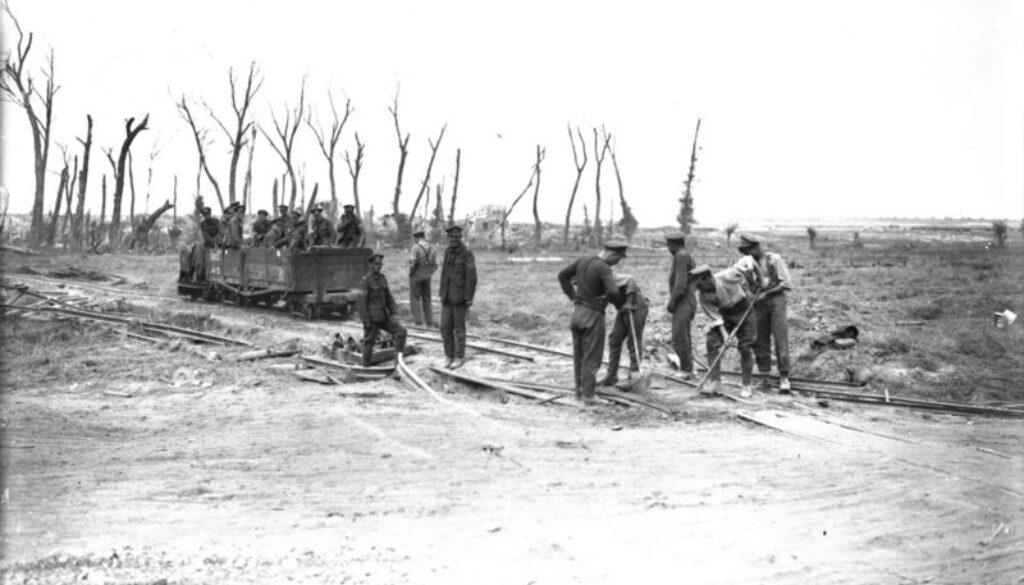 180_Corps Tramways repairing German railroad. Advance East of Arras. Sept. 1918.